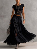 Patricia · Conjunto Top de Encaje y Falda Maxi Plisada