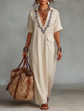 Marta · Vestido Camisero Maxi Lino Bordado