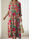 Angele | Vestido de Diario Floral Fucsia y Verde