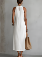 Vestido Jimena Midi Bordado Cuello Mao
