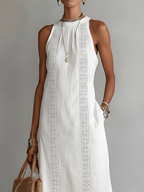 Vestido Jimena Midi Bordado Cuello Mao