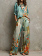 Chiara | Conjunto Fluido Estampado Floral con Pantalón Ancho