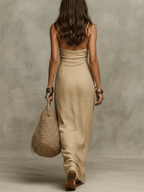 Adelaida · Vestido Largo Amplio de Algodón y Lino con Cuello Halter