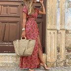 Justine | Vestido largo bohemio fluido con cinturón