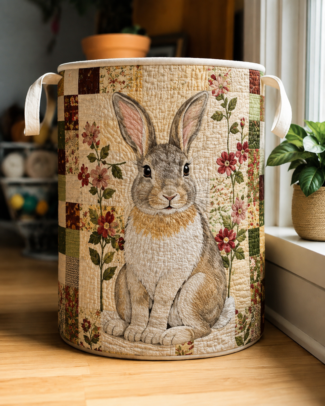 Consuelo · Cesto de Ropa Acolchado — Conejo Campestre