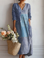 Clémence | Vestido Largo Mosaico Azul y Blanco