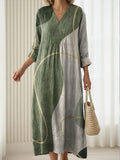 Evelyne | Vestido Largo Bloques de Color Verde y Gris