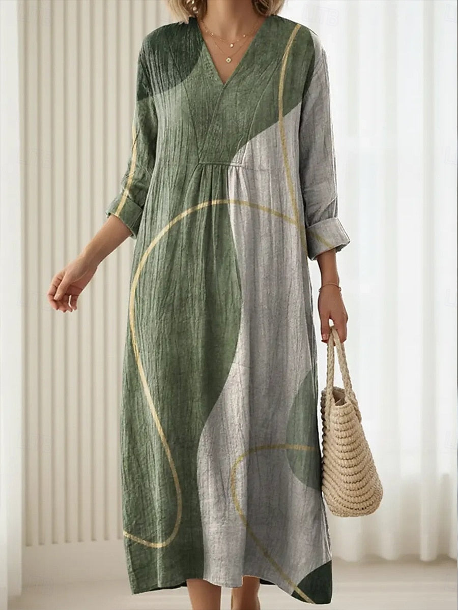 Evelyne | Vestido Largo Bloques de Color Verde y Gris