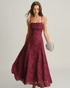Vestido Maxi Jacquard Burdeos con Espalda Cruzada